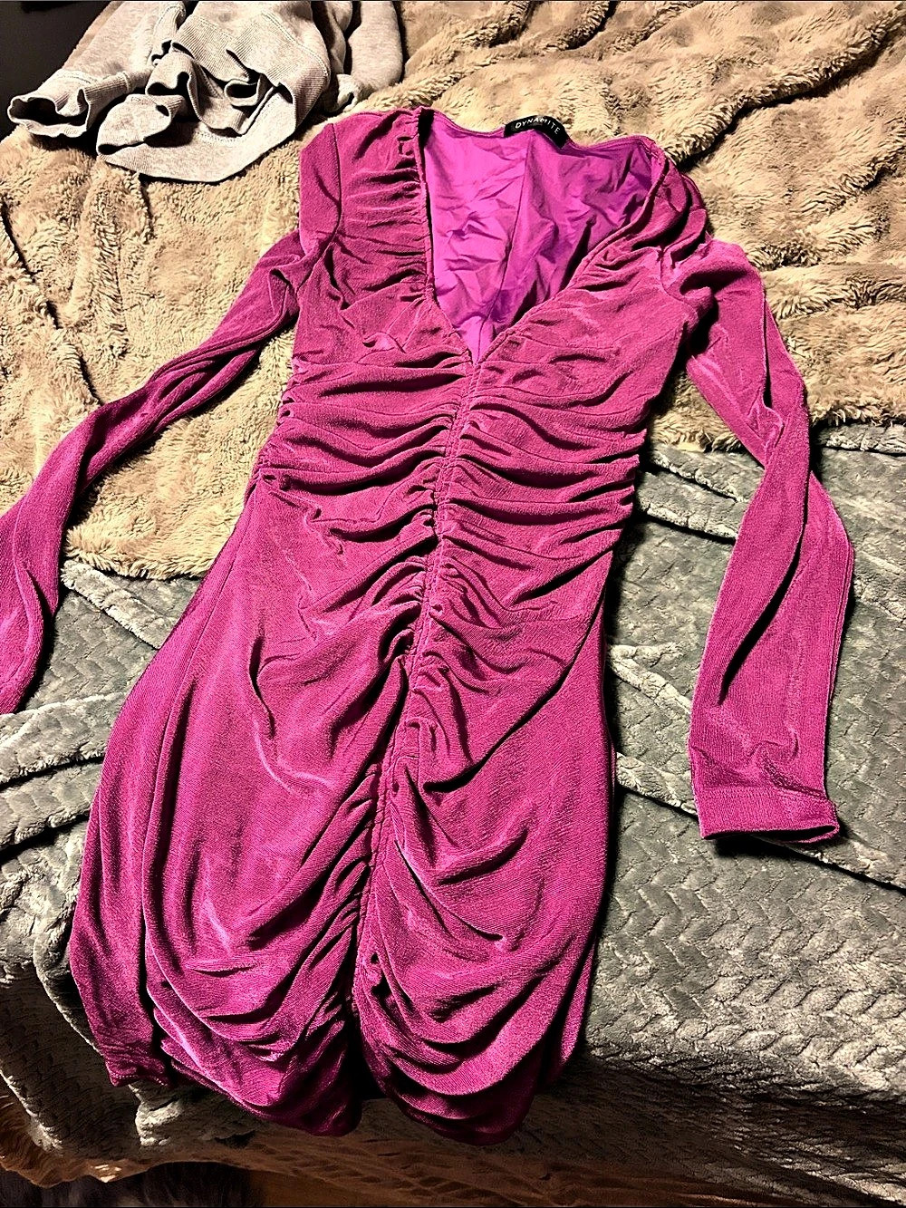 Dynamite Ruched Long Sleeve Dress in Pink Like New